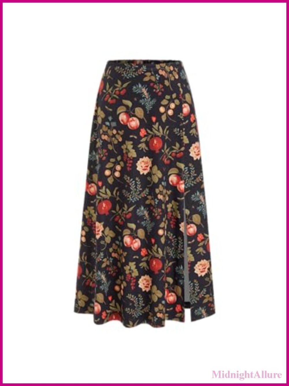 A-Line Floral Maxi Skirt High Waisted Split Hem Pull-On
